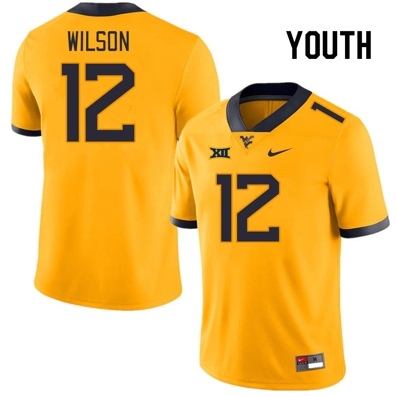 Youth #12 Anthony Wilson West Virginia Mountaineers College Football Jerseys Stitched Sale-Gold - Click Image to Close